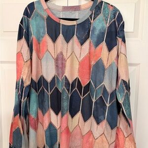 SHEIN Multicolor Geometric Long Sleeve Top